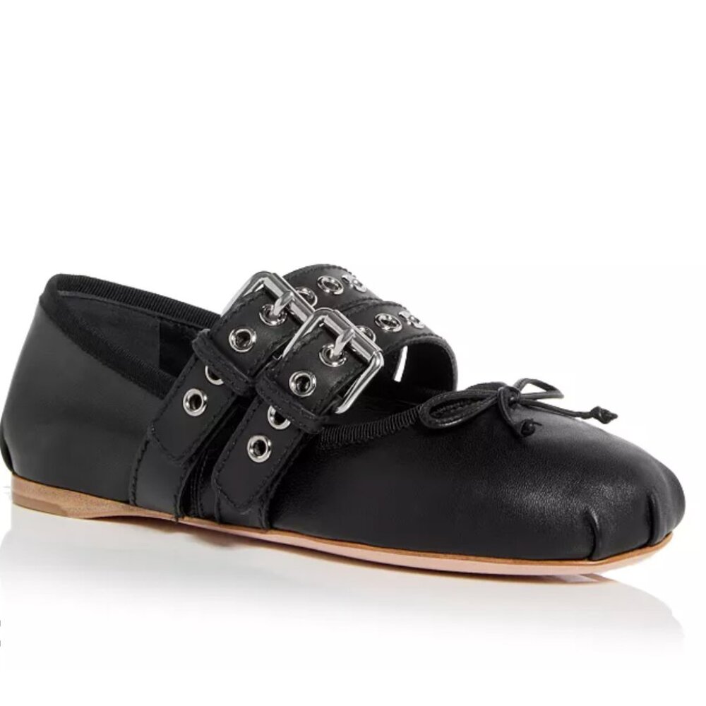 Miu Miu Buckled Ankle Tie Ballet Flats